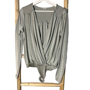 Free People Turnt Bodysuit Top Longsleeve Oxide Grey Large NWOT